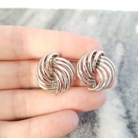 Vintage Silver Tone Knot Style Post Earrings, Retro 80s Design Studs - Picture 1 of 5